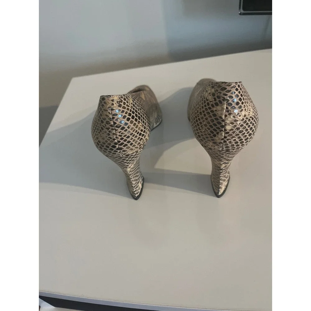 Made in Spain‎ Snakeskin Embossed Leather Pointed Toe Pumps Tan Gold 8.5B